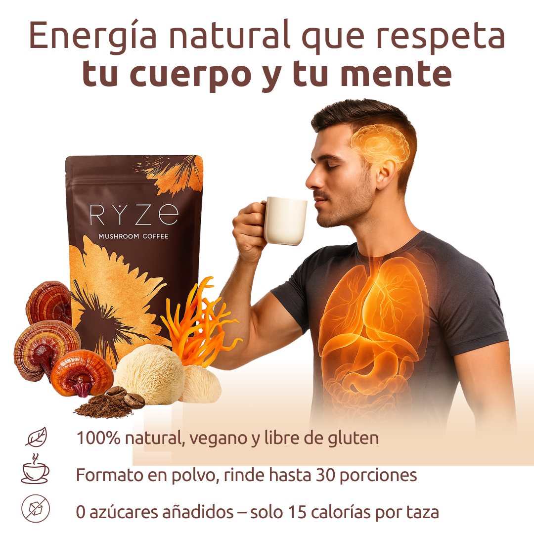 RYZE  ™ Café  de hongos sana tu cuerpo y mente