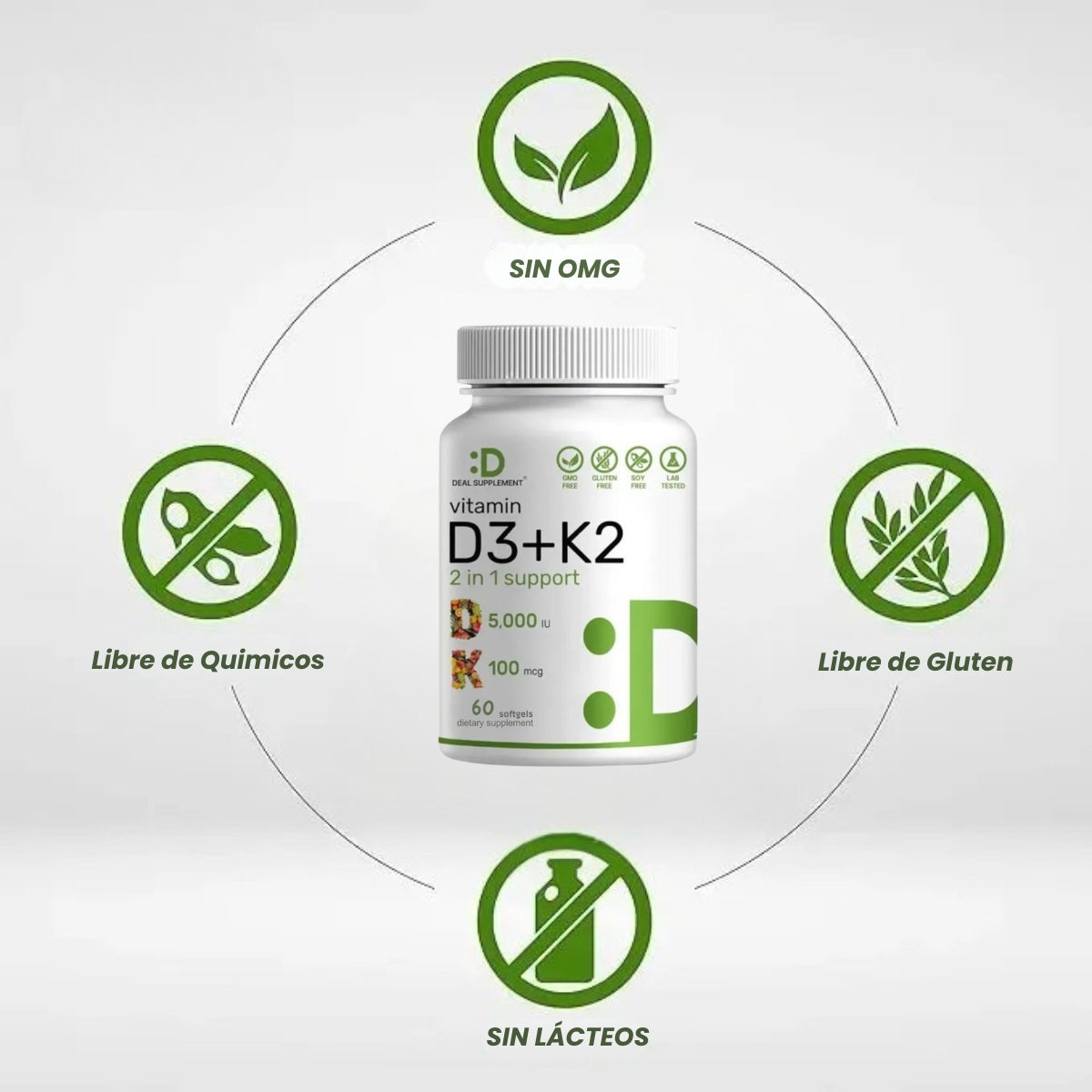 Suplemento de vitamina D3K2 - Alta Potencia