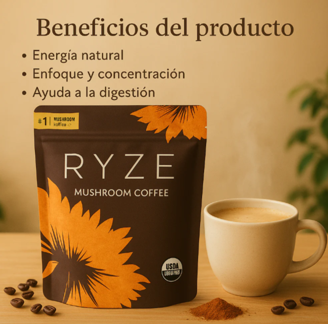 RYZE  ™ Café  de hongos sana tu cuerpo y mente